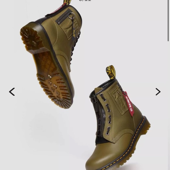 1460 Ben Alpha Industries Nylon/Leather Olive Lace Up Boots - Picture 6 of 12